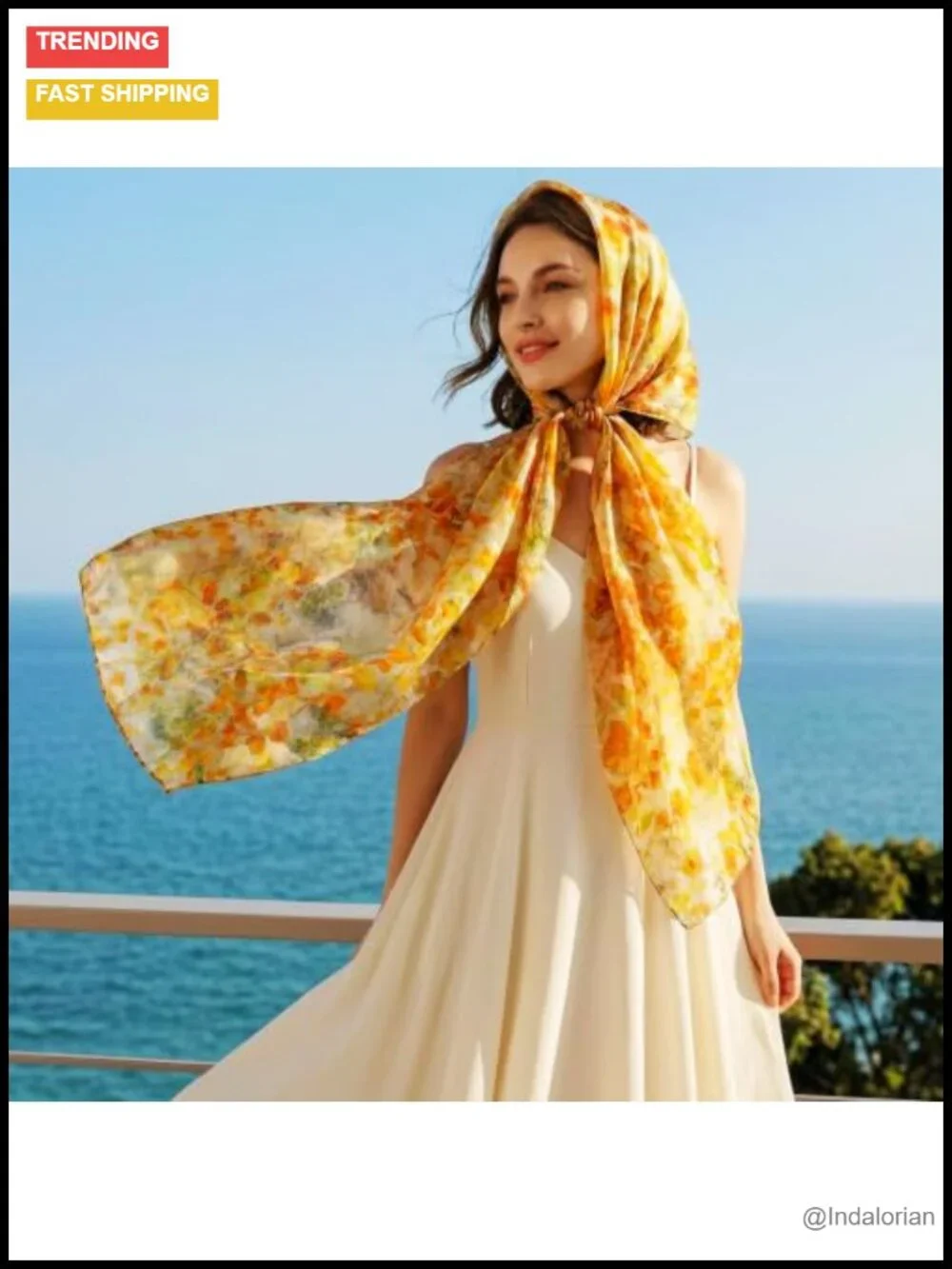 100% Mulberry Silk Oversized Scarf Shawl Wrap 69x43 Inch Floral Pattern